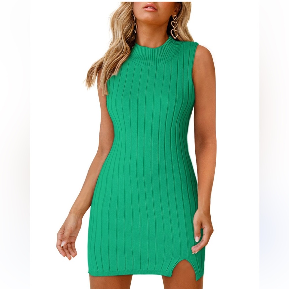 Sleeveless Kelly Green Ribbed Dress